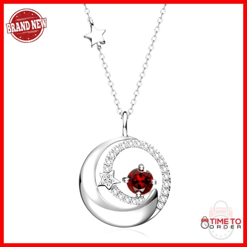 925 Sterling Silver Moon Star Pendant Necklace Adjustable Chain Fine Jewelry